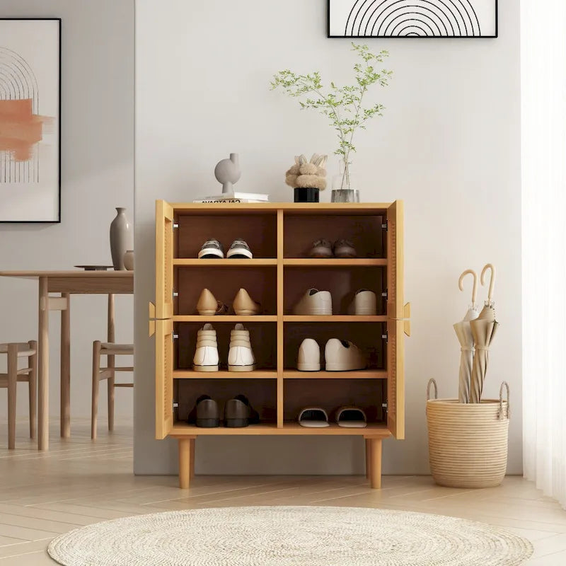 Mobile contenitore a 4 ante in rete di rattan