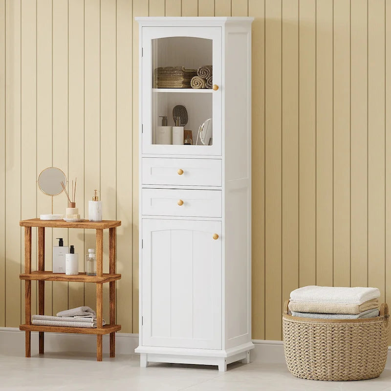 Mobile portabiancheria con anta in vetro e due cassetti, 17.7 in. W x 14.2 in. D x 63 in. H