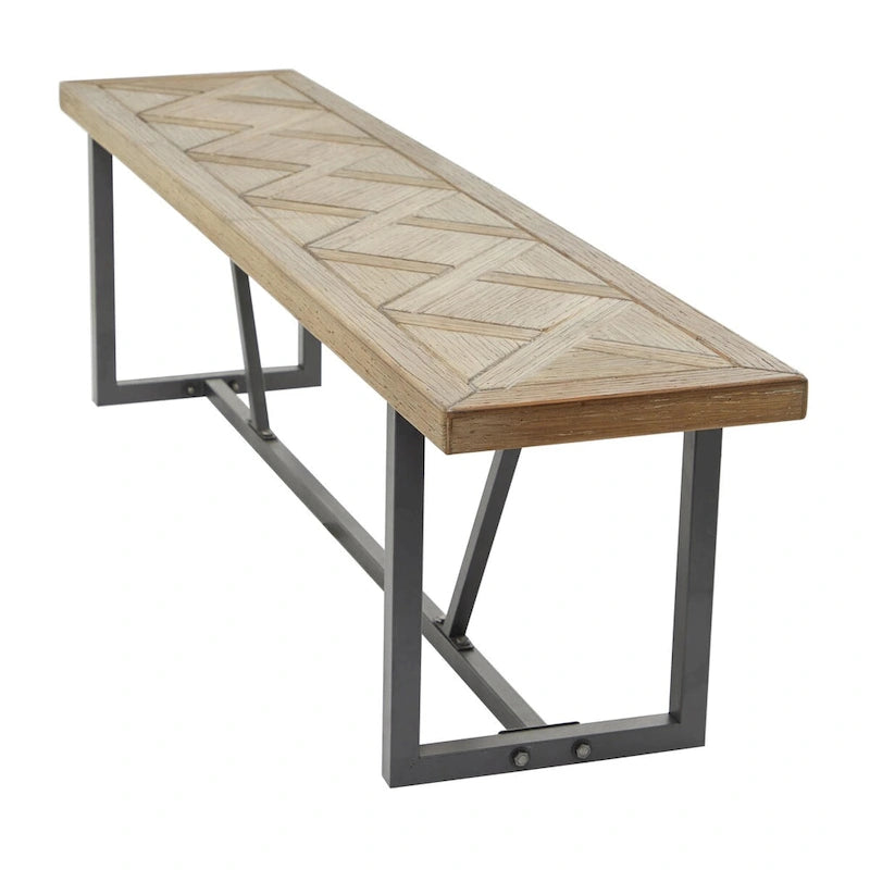 Panca in legno con base in metallo nero - marrone
