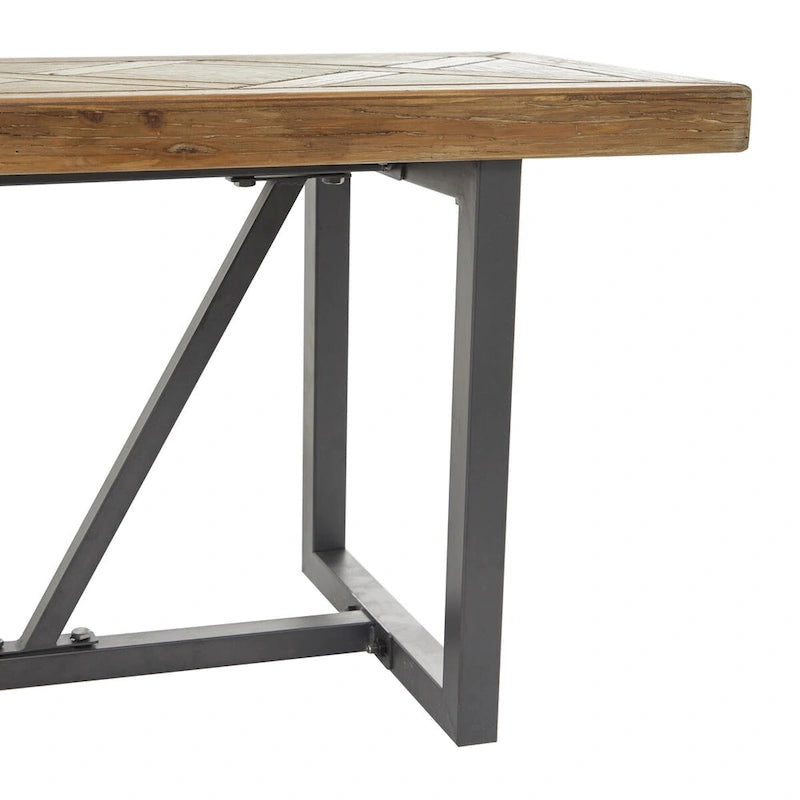 Panca in legno con base in metallo nero - marrone