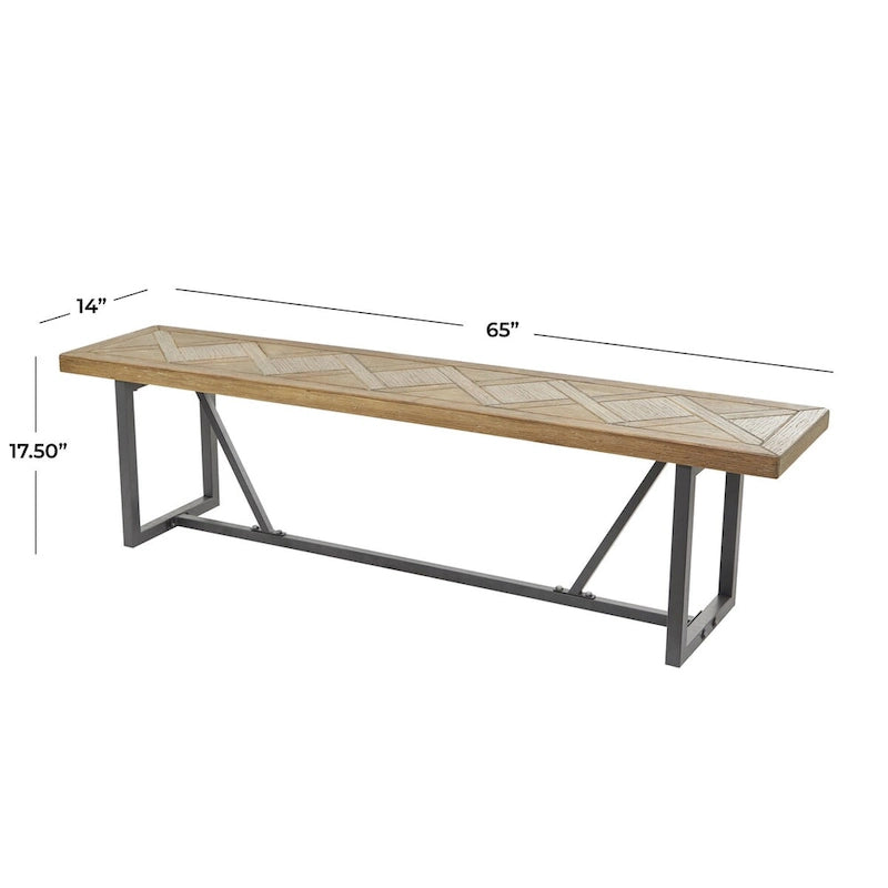 Panca in legno con base in metallo nero - marrone
