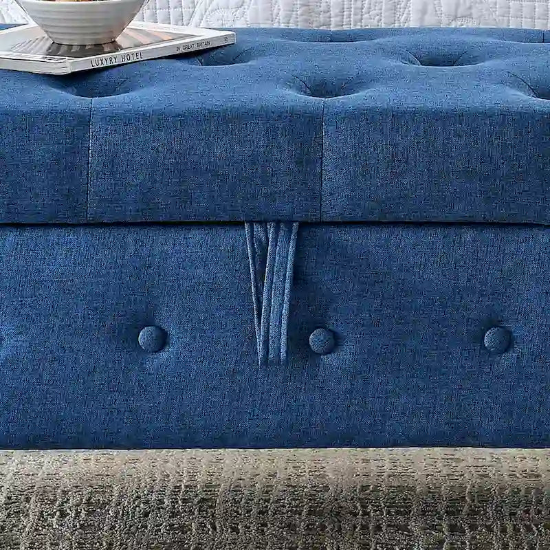 Panca contenitore capitonné per camera da letto 62, pouf moderno rivestito in tessuto, panca da finestra con braccioli arrotolati